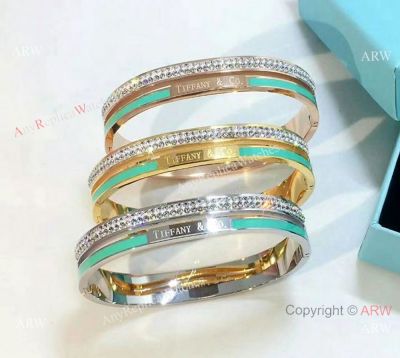New Replica T I F F I NY & C o Green Bangle with Diamonds